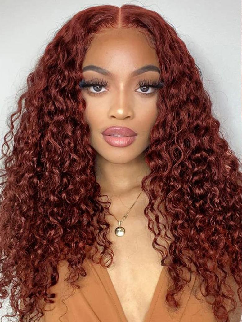 7x5 Bye Bye Knots& 13x4 Pre Everything Reddish Brown Water Wave Gluleless Lace Wig