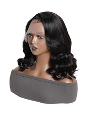 Feather Bangs Wave Bob Wig Human Hair Transparent Lace Front Wig