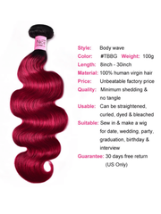 Pre-Colored Human Hair Weave #TB Burgundy Color Body Wave Hair Bundles 1 Bundle Deals Icenu Series