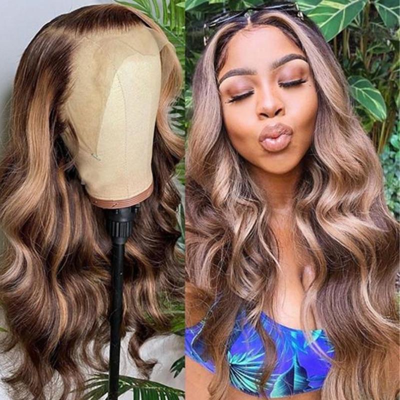[Free Hair Towel] 4x4 Lace Honey Blonde Highlight Body Wave Wig