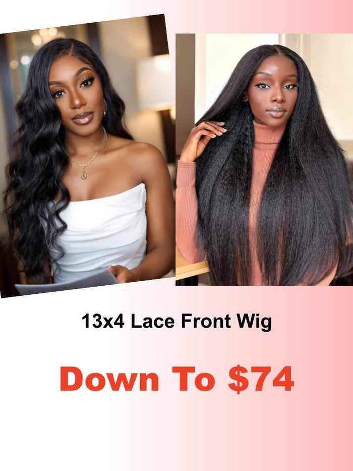 [24"=$119] Petaluxe Realistic Body Wave& Kinky Straight Glueless 13x4 Lace Front Wig Virgin Human Hair