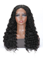 Wet And Wavy 2 Styles in1 Deep Wave V Part Wigs Natural Black Color