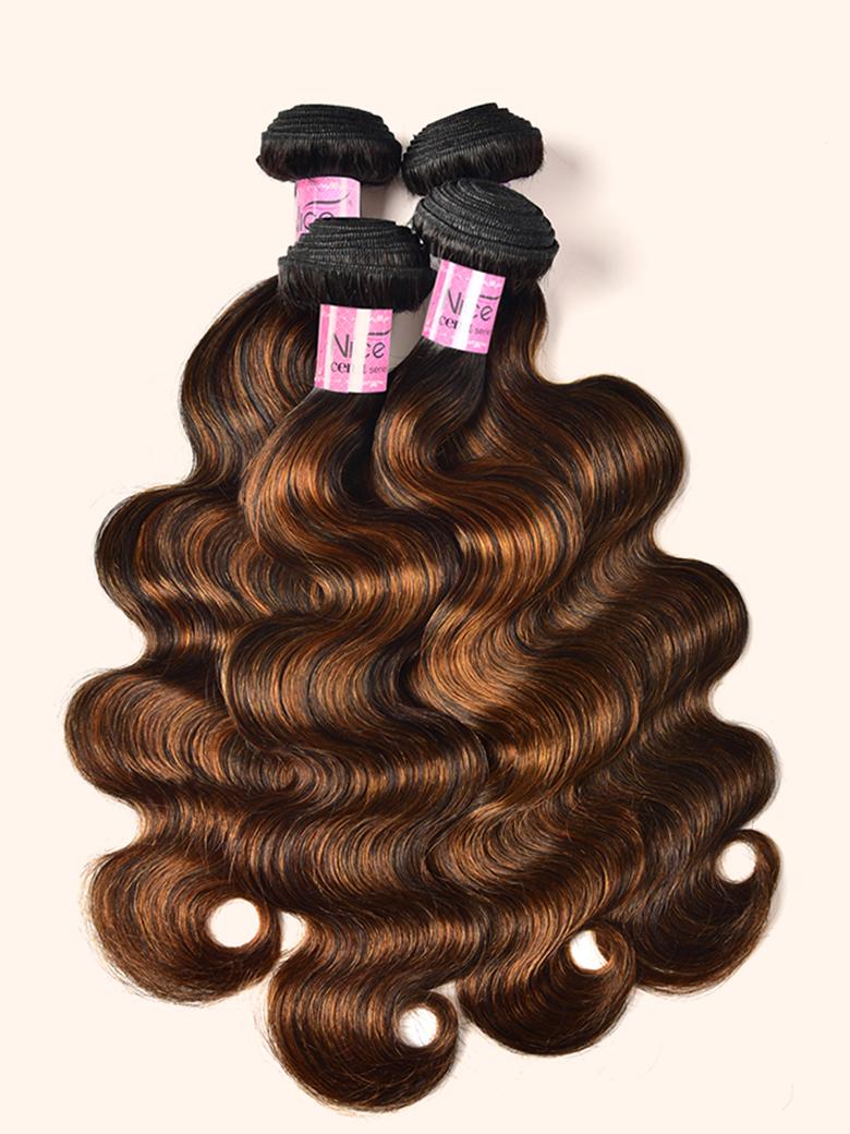 1B/30 Brown Ombre 4Pcs Hair Bundles With Lace Closure