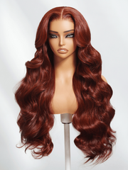 24 Inch 13x4 & 7x5 Pre-Cut Lace Front 180% Density Reddish Brown Body Wave Wig Pre-Everything Wig