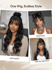 Black Yaki Wig Human Hair Glueless Wig with Blunt Bangs With Wispy Air Bangs