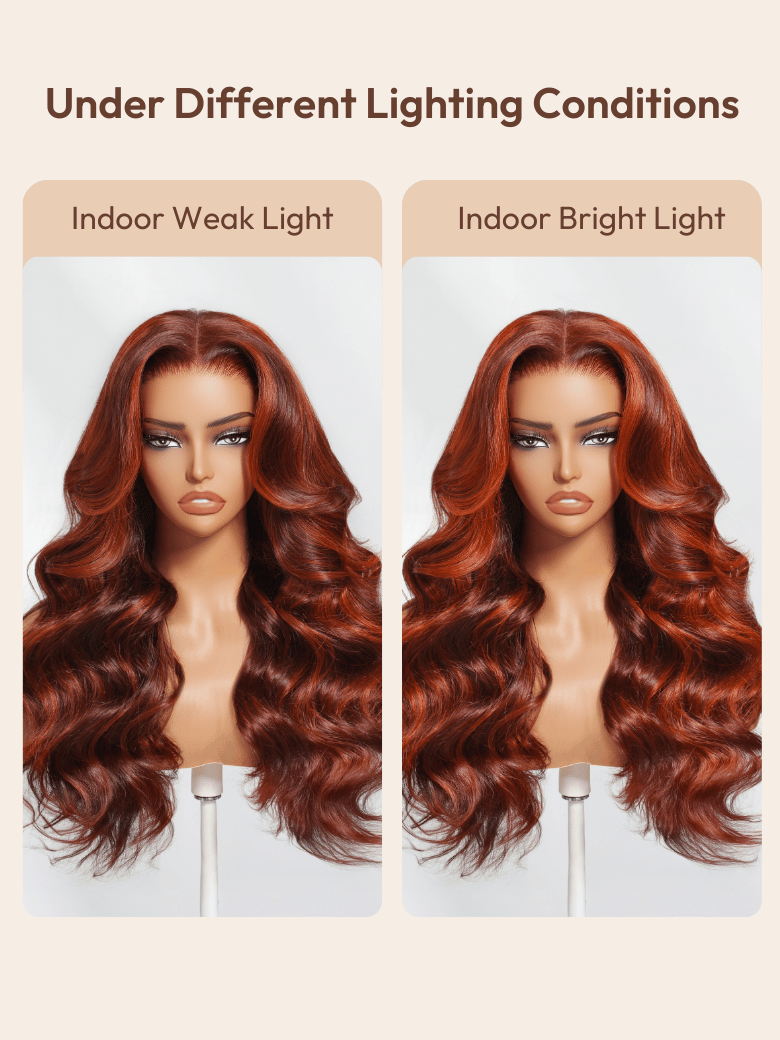 Bye-Bye Knots 7x5 Lace Loose Wave Red Orange Highlights Wig with Face Framing Layers 150% Density