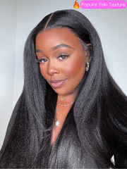 [18"=$89] 6x4.5 Put On & Go Glueless Lace Black Yaki Wig With Bleached Knots