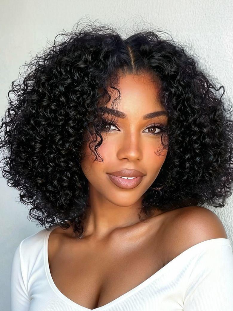 Bye-Bye Knots? 7x5 Lace Black Fluffy Kinky Coils Texture Wig with Invisi Drawstring