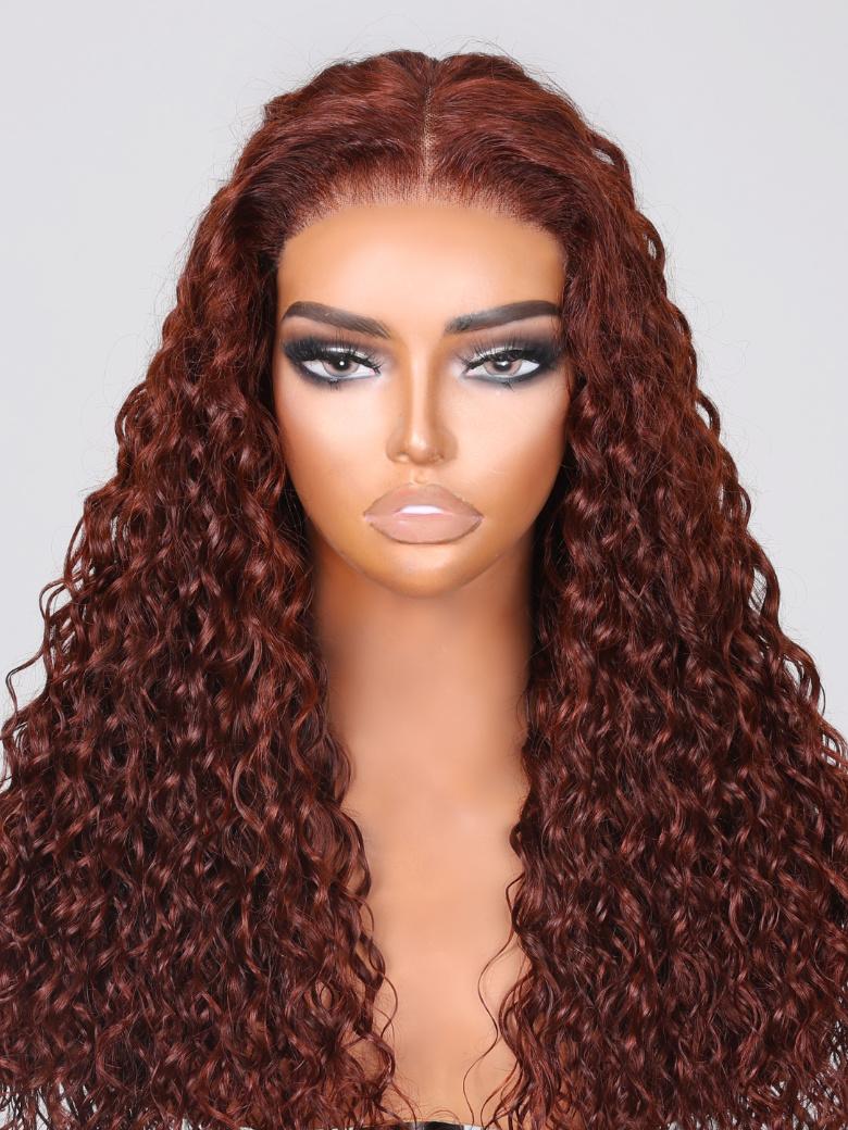 Bye-Bye Knots Wig 7x5 Lace Reddish Brown And Natural Color Water Wave Wig