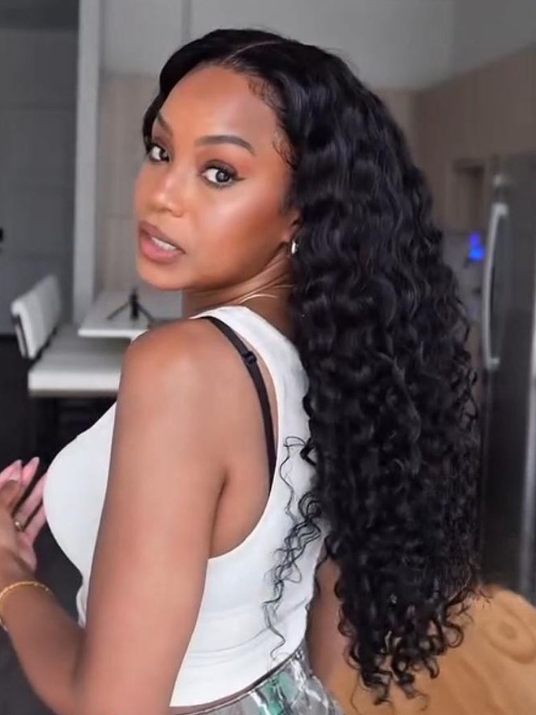 7x5 Bye Bye Knots & 13x4 Pre-Everything? Lace Frontal Natural Black & Golden Brown Highlights Water Wave Curly Drawstring No Baby Hair