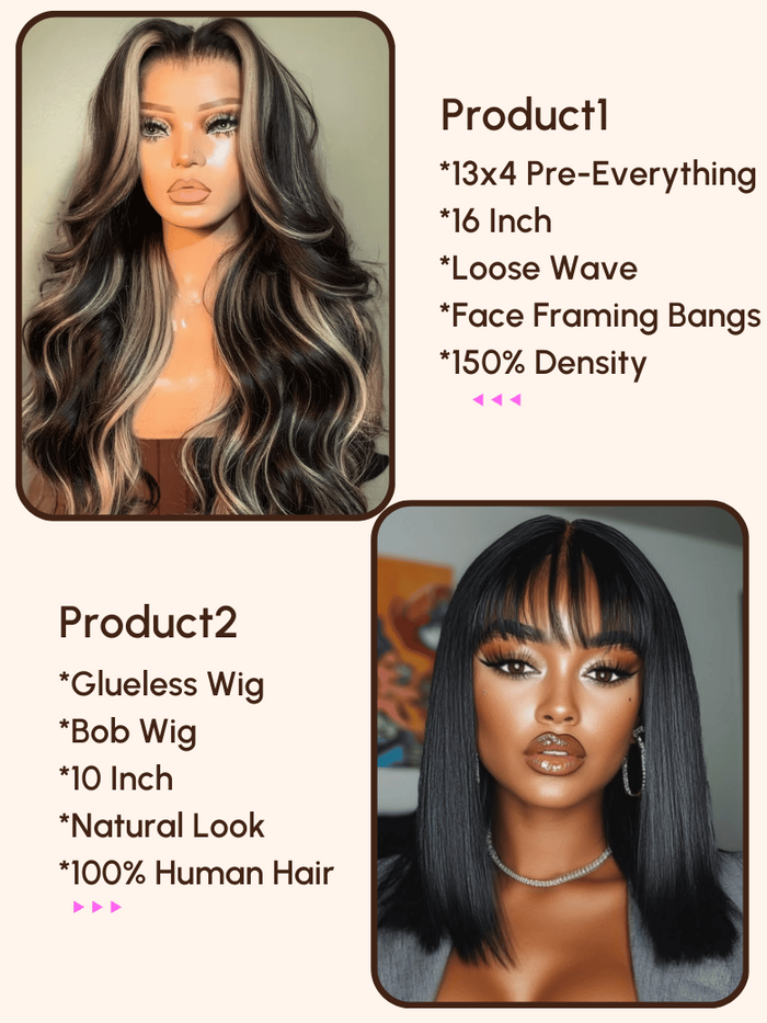 Petaluxe $149=2 Wigs | 16" 13x4 Pre-Everything Wig and 10" Bob Wig with Bang