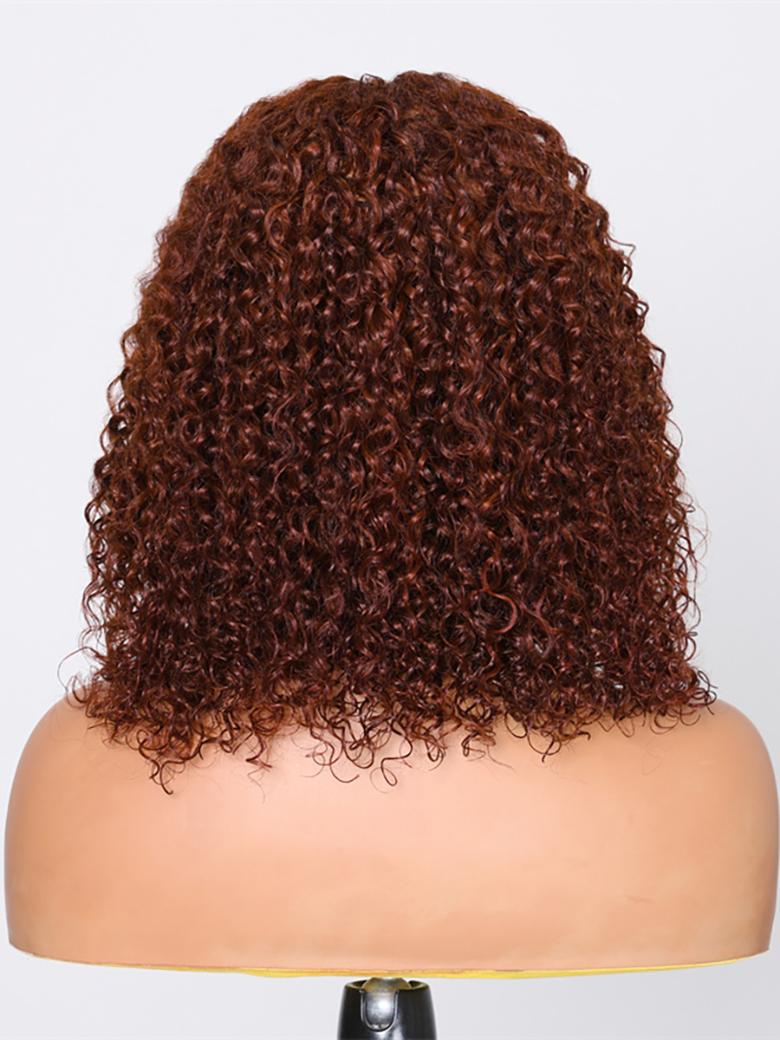 Put On And Go 6x4.5 Glueless Lace Bouncy Jerry Curly Reddish Brown Air Wig