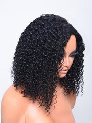 Side Part Lace Front Bouncy Jerry Curly Black Wig