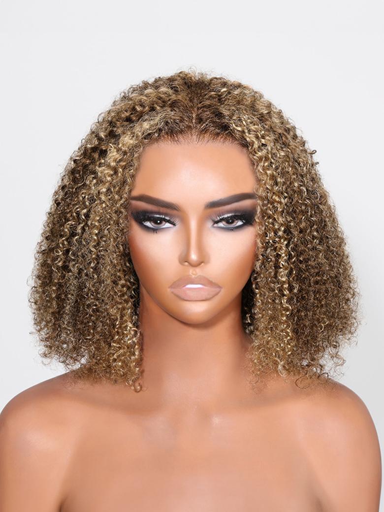 13x4 Lace Front Honey Blonde Kinky Curly Bob Wig