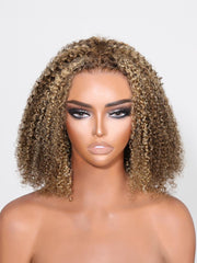 13x4 Lace Front Honey Blonde Kinky Curly Bob Wig