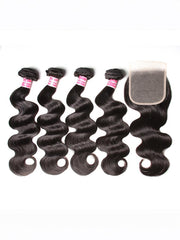 Hair 4pcs Brazilian Virgin Hair Body Wave Hair Bundles With Lace Closure