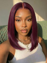 7x5 Bye-Bye Knots? & 13x4 Pre-Everything? Lace Frontal Purple Black Cherry Layered Straight & Loose Wave With Invisi Drawstring Wig