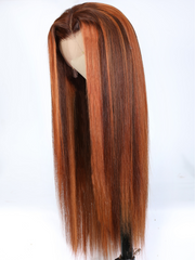 13x4 Lace Front Auburn and Ginger Mix Color Straight Human Hair Wig 150% Density