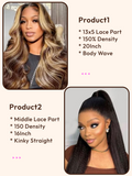 Petaluxe 2 Wigs $166 for 20" Balayage 13x5 Lace Part Body Wave Wig and 16inch Middle Lace Part Kinky Straight Hair Wig