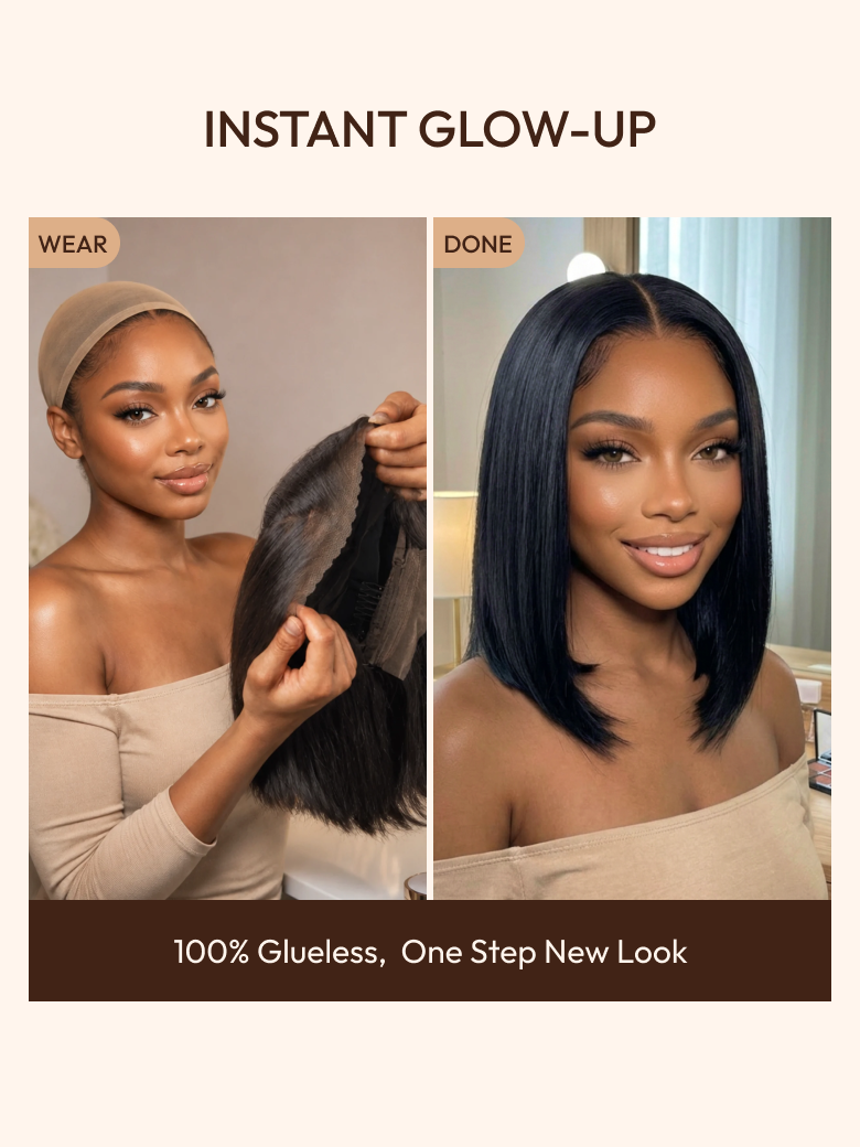7x5 Bye-Bye Knots Glueless Lace Bleached Knots Pre Layered Bob With Drawstring Wig