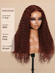 7x5 Bye-Bye Knots? Wig Glueless Lace Sunset Jerry Curly & 13x4 Pre Everything Kinky Curly for Reddish Brown Drawstring Wig With Bleached Knots