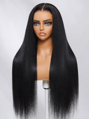 Bye Bye Knots? Wig 7x5 Glueless Lace Black Yaki Straight Wig With Elastic Drawstring 360 Cozy Hug