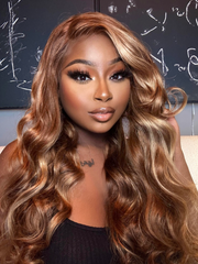 [From 20"] 13x4 Lace Front Golden Brown With Flaxen Highlights Loose Wave Wig 150% Density Only for US
