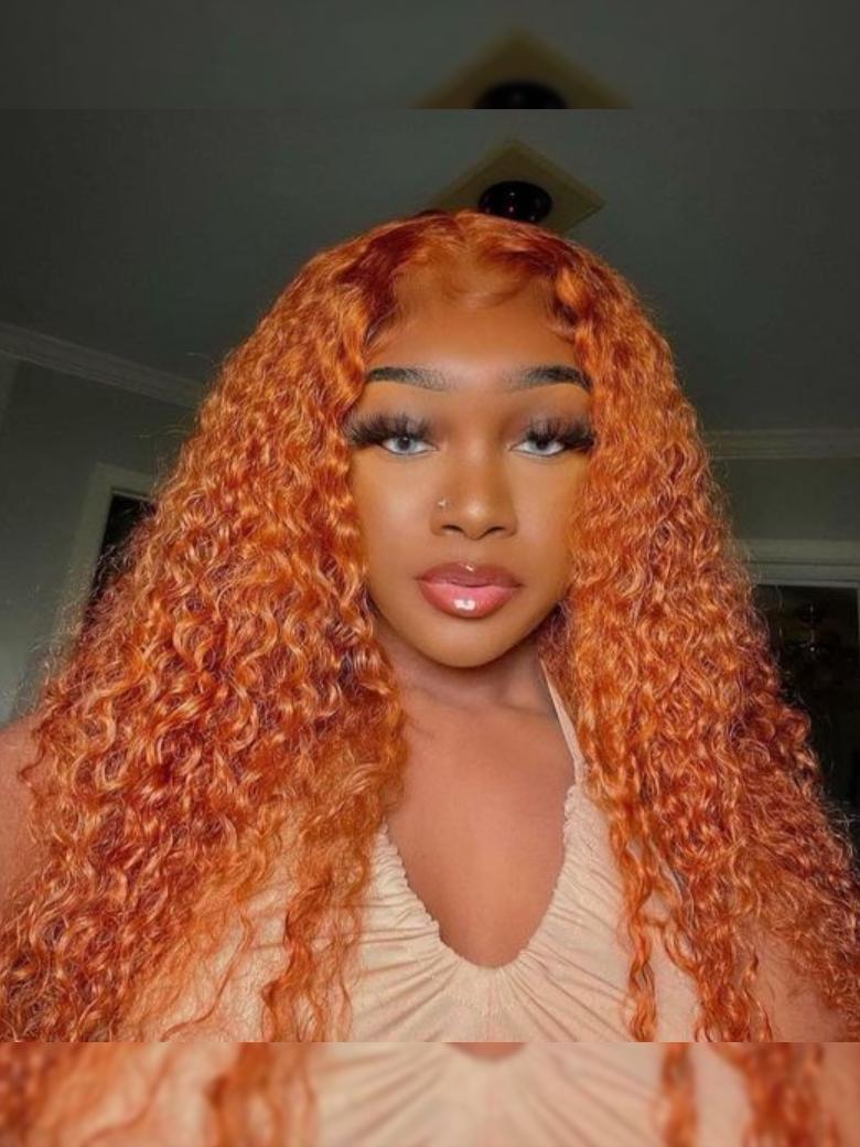 22 Inch Lace Part 150% Density Ginger Color Jerry Curly Human Hair Wig
