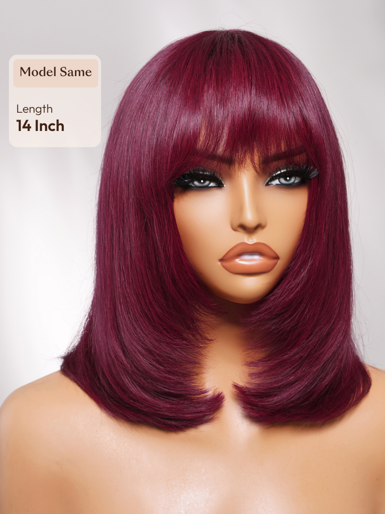 7x5 Bye-Bye Knots Lace Frontal Pull And Go Fluffy Natural Black Loose Wave & Machine Made Yaki Human Hair Glueless Curtain Bangs Wig
