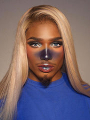 Put On And Go Wig 6x4.5 Glueless Lace Glossy Blonde With Silver Highlight Bob Wig