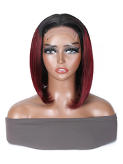 Short Straight Ombre 99J Bob Wig 4x4 Lace Closure Wig 2 Tones 1b/99J Color