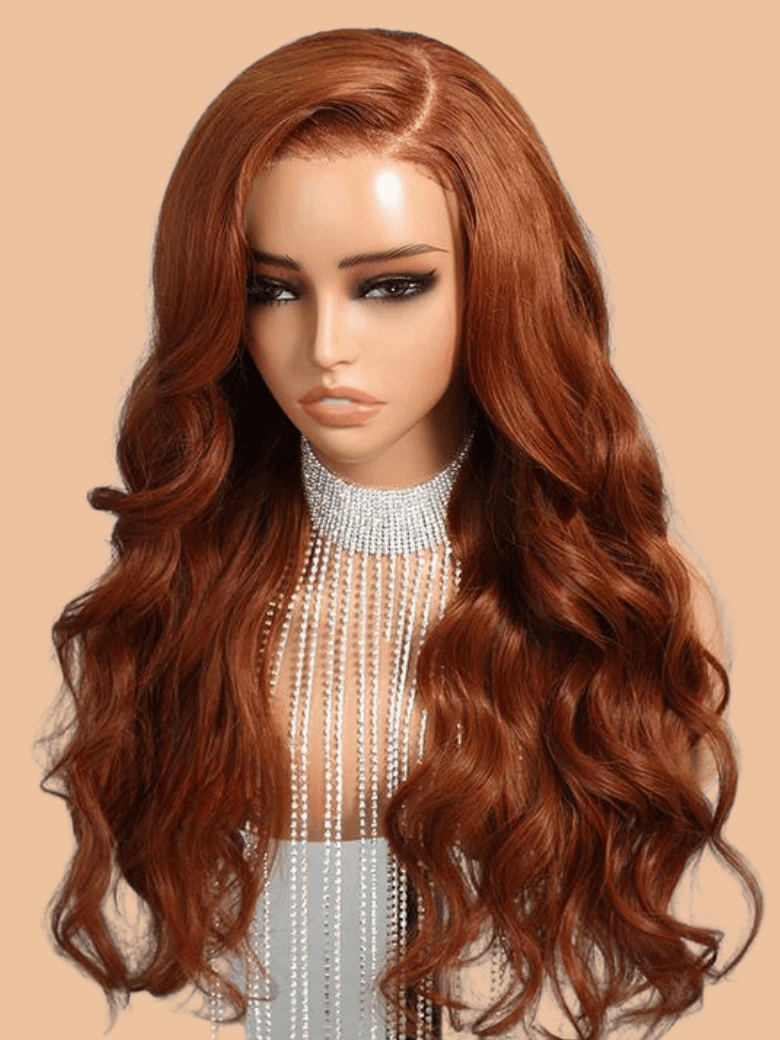 BOGO 13x4 Lace Front Copper Brown Body Wave Wig Ginger Brown 150% Density Pre plucked Hairline