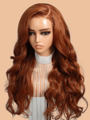 BOGO 13x4 Lace Front Copper Brown Body Wave Wig Ginger Brown 150% Density Pre plucked Hairline