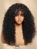 Petaluxe Shaggy Curly Wig with Pre-Cut Bangs | Glueless Beginner-Friendly 4��0.75 Lace | Natural Black