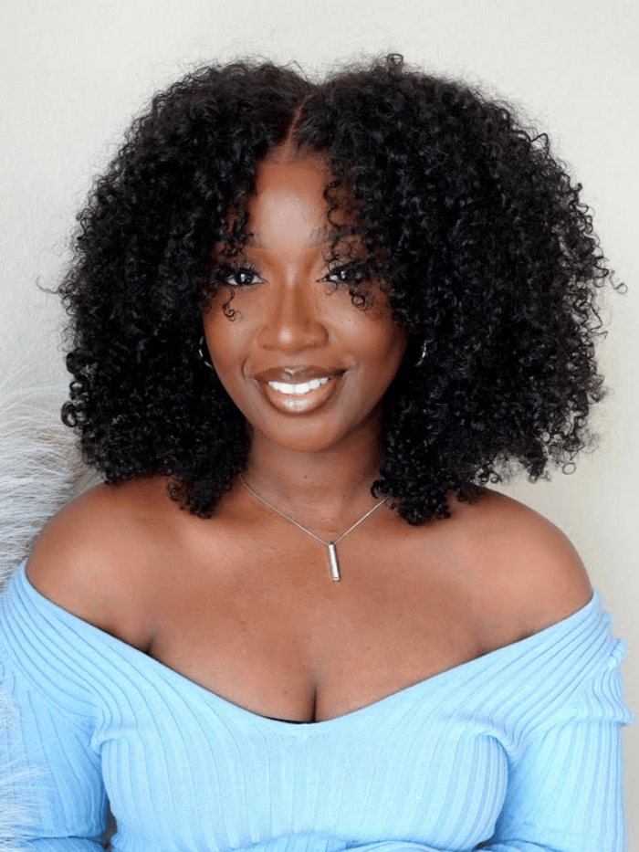 Petaluxe [US Only] [Only 14 new users needed] 16 Inch Glueless Breathable Middle Part Lace Kinky Curly Wigs Natural Hairline
