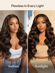 7x5 Bye Bye Slip? Lace Black with Golden Brown Highlights Body Wave Wig with Invisi Drawstring 150% Density
