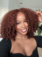 Put On And Go 6x4.5 Pre-Cut Lace Reddish Brown Bouncy Kinky Curly Air Wig