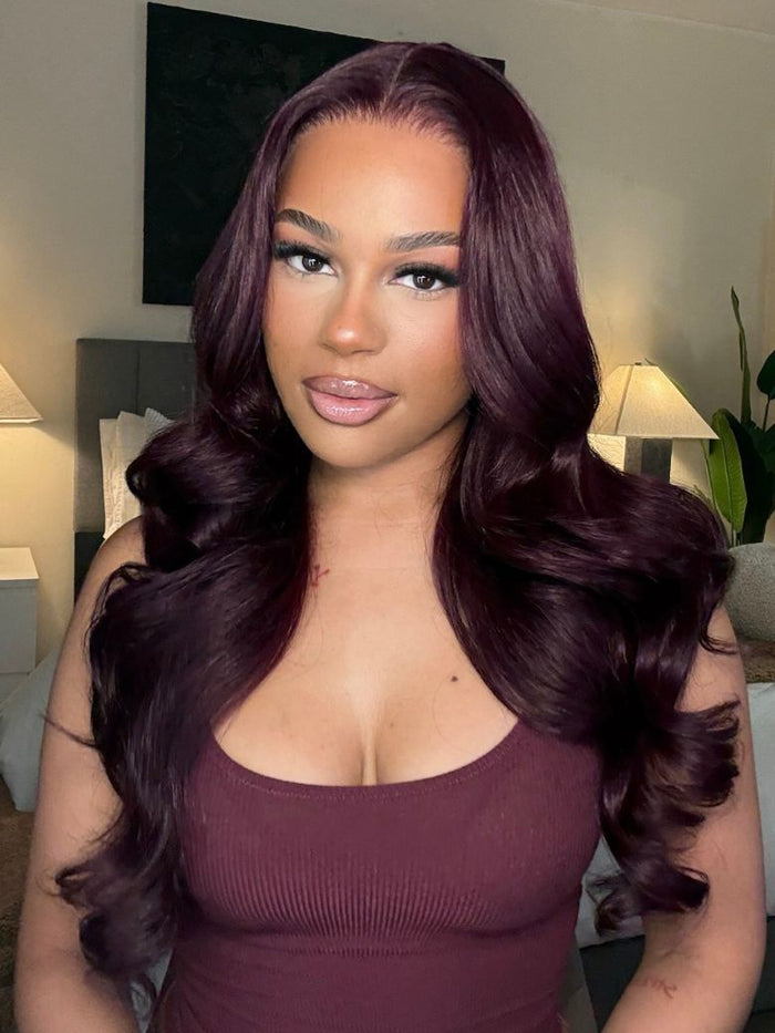 Petaluxe From 20" 13x4 Pre Everything Purple Black Cherry Layered Straight& Loose Wave With Invisi Drawstring Wig