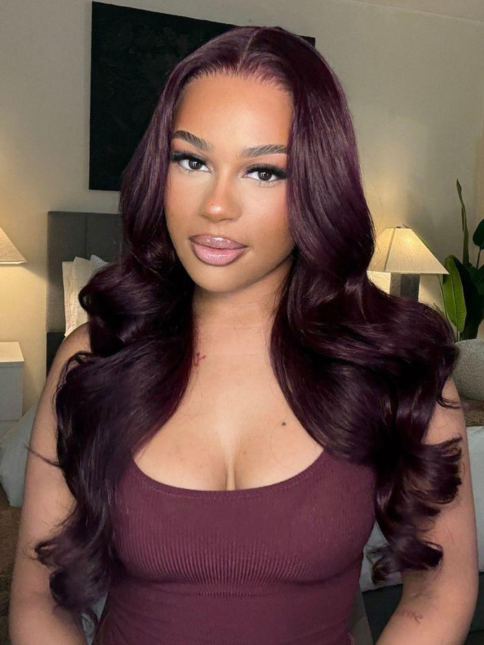 Petaluxe [With Invisi Drawstring]13x4 Pre-Everything Lace Front Purple Black Cherry Layered Loose Wave& 7x5 Body Wave  Wig