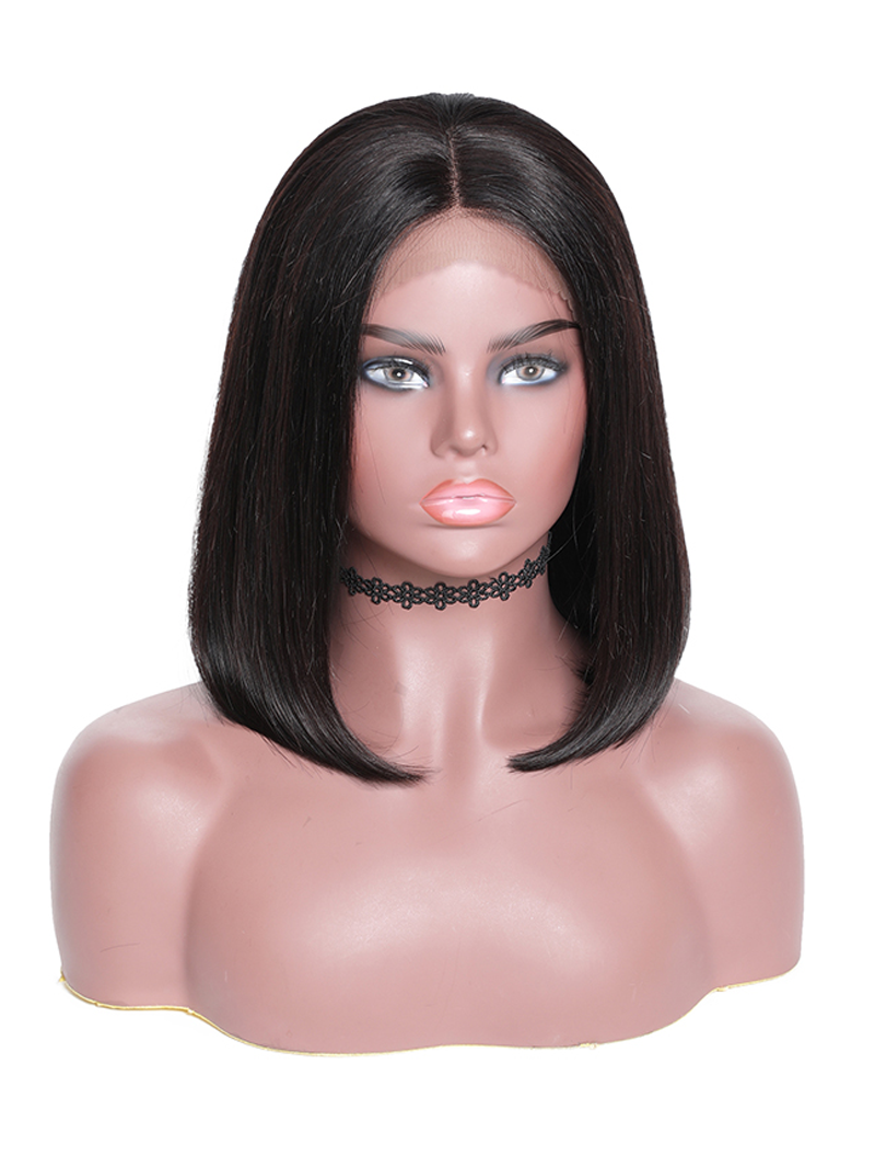 Hair Short Straight Transparent Lace Frontal Bob Wig With Baby Hairs Along The Hairline 100% Human Hair Without Bangs
