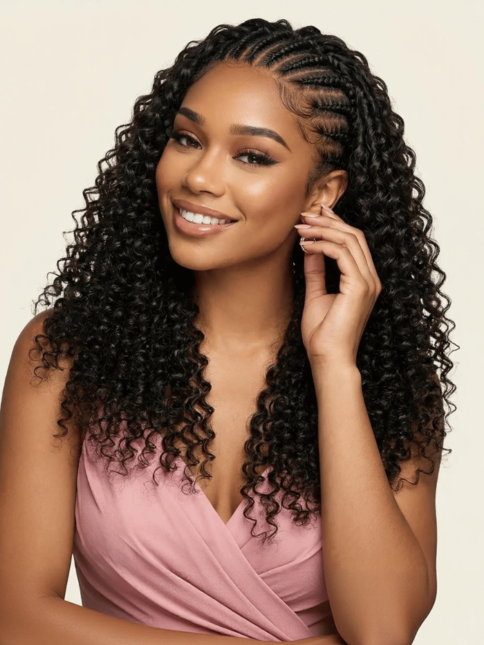 Petaluxe Feather Crochet Human Hair Black Burmese Curly with Finger Coil Ends Micro Ring Loop Hook & Slay