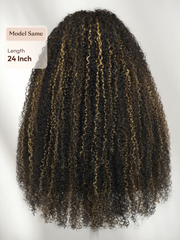 7x5 Bye Bye Slip? Lace Black with Blonde and Caramel Highlights Full Curly Wig with Defined Curls For Beginners