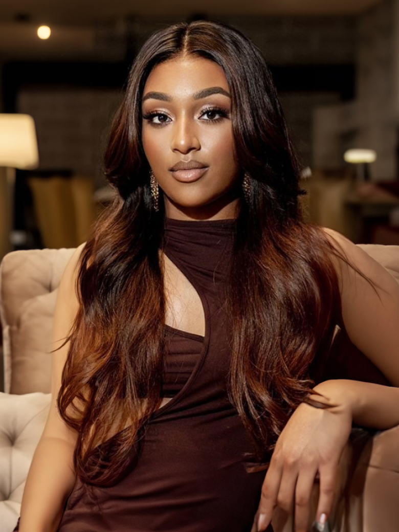 13x4 Lace Front Toasted Caramel Ombre Body Wave Wig With Dark Roots