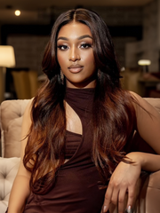 13x4 Lace Front Toasted Caramel Ombre Body Wave Wig With Dark Roots