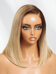 Bye-Bye Knots 7x5 Lace Blonde with Brown Roots Side Part Blunt Bob Wig