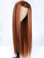 13x4 Lace Front Auburn and Ginger Mix Color Straight Human Hair Wig 150% Density