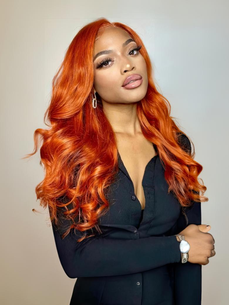 Winter Ginger Hair Color 13x4 Lace Front Wig Body Wave Human Hair Wig 150% Density