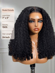 [Free Wig For All Length] InvisiBlend? V Part & 7x5 Bye Bye Knots Curly Texture Drawstring Human Hair Wig With Finger Coil Ends