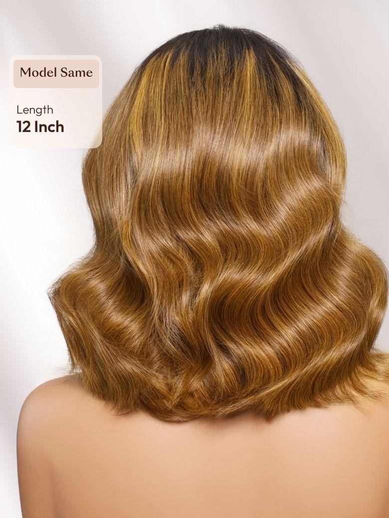 7x5 Bye Bye Slip? Lace Brown With Blonde Piano Highlights Blowout Bob Wig with Dark Roots