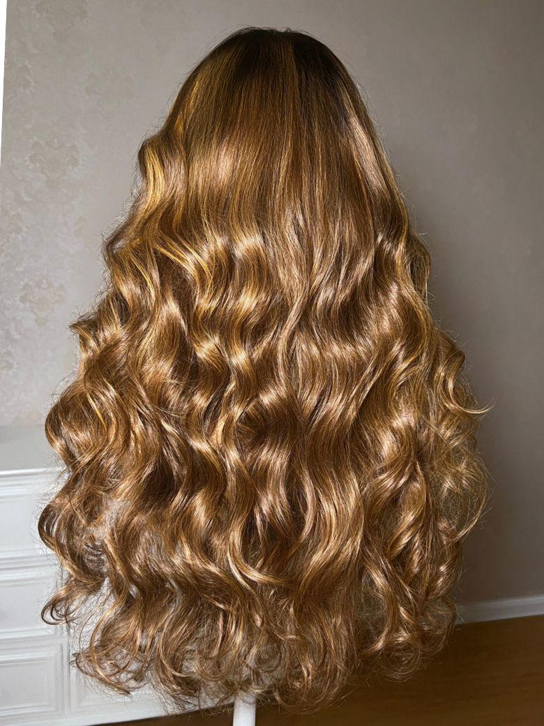Bye-Bye Knots? 7x5 Lace Honey Brown Highlights Body Wave Drawstring Wig with Dark Roots
